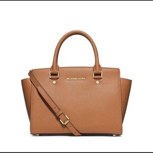 Michael Kors Large Selma Saffiano Leather Satchel in brown